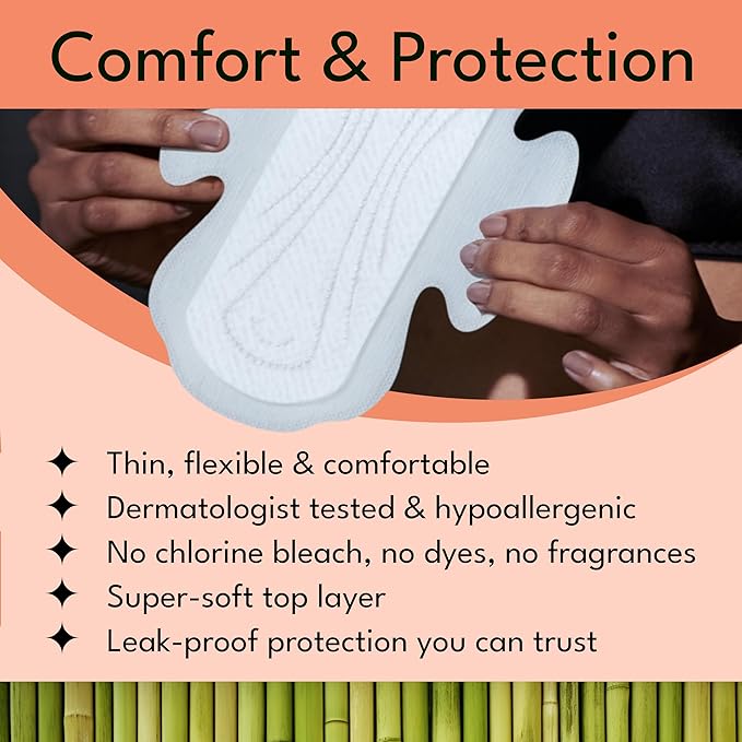 Sparkle Bamboo Maxi Pads | Plant-Based Feminine Hygiene Pads for Women | Super Soft & Leak-Proof with Wings | USDA Certified Biobased, Chlorine-Free, Hypoallergenic Protection | Super, 40 Count